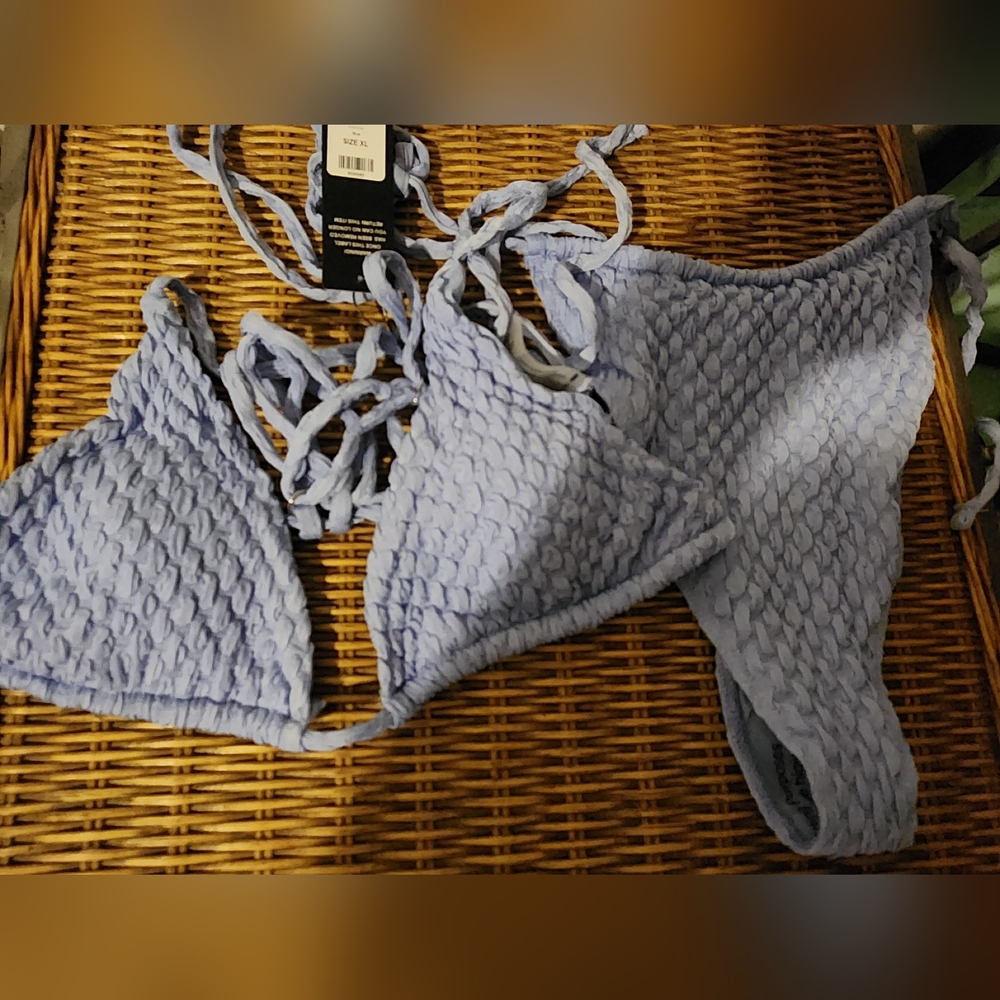Fashion Nova Baby Blue Textured Bikini NWT